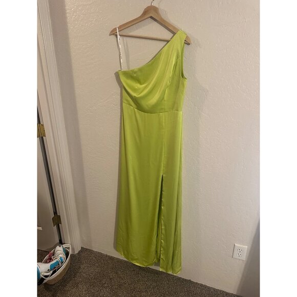 Birdy Grey Kira One Shoulder Satin High Slit Bridesmaid Dress - Picture 3 of 10